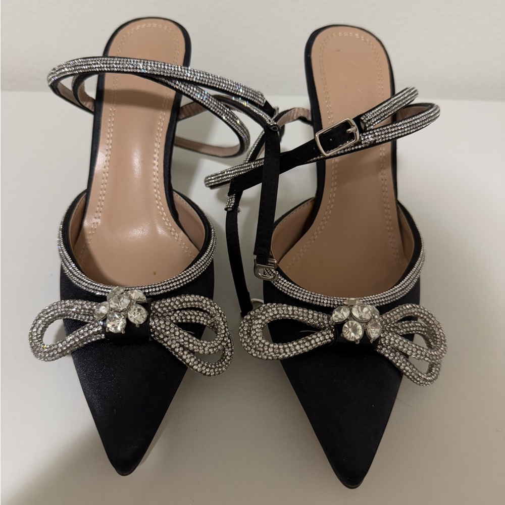 Satin Crystal Bow Heels size 7